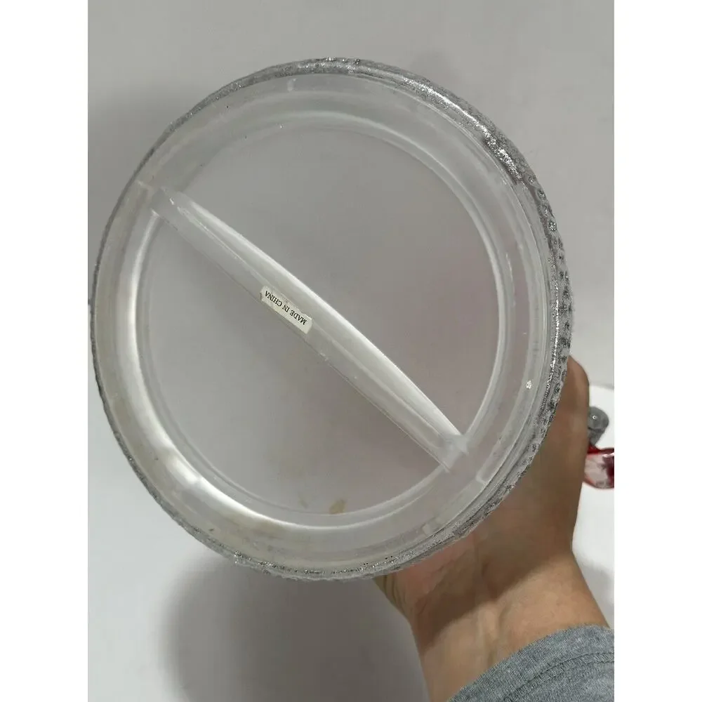 Unique Father Christmas Container Heavy Frosted Plastic Glass Like Red Hands 10”
